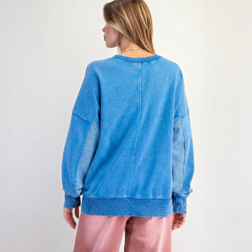Women's Easel Washed Terry Sweatshirt Day Blue Back