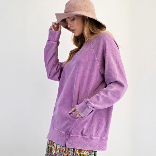 Women's Easel Mineral Washed Terry Oversized Sweatshirt Orchid Purple Side