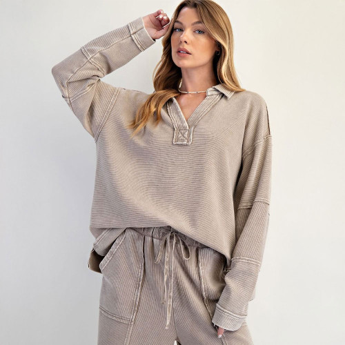 Women's Easel Textured Thermal Pullover  Light Mocha Brown Front