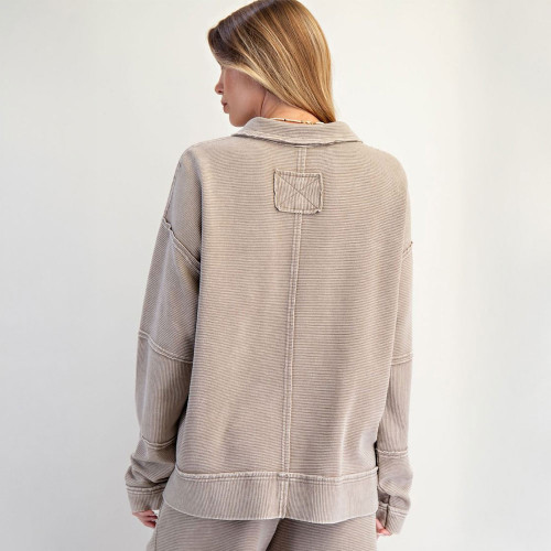 Women's Easel Textured Thermal Pullover Light Mocha Brown Back