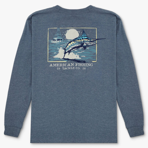 Men's AFTCO Flying Bill Long Sleeve T-Shirt Midnight Heather Navy Back