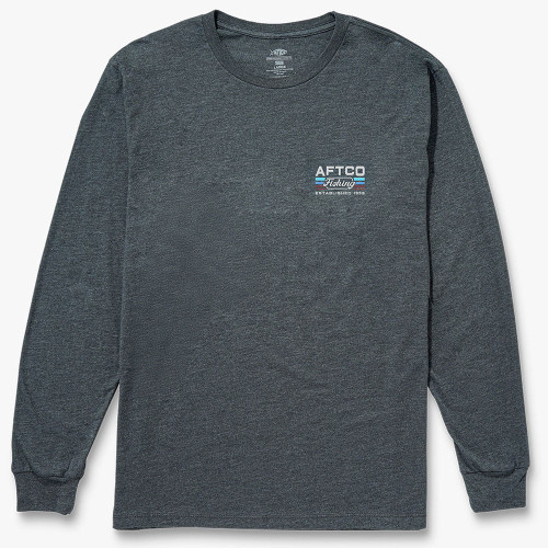 Men's AFTCO Gradient Script Long Sleeve T-Shirt Charcoal Heather Front