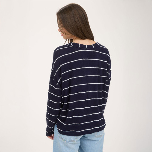 Women's Blu Pepper Long Sleeve V-Neck Top Navy Back