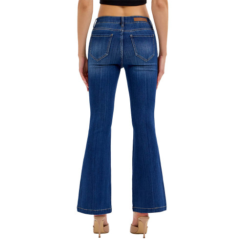 Women's Cello Mid Rise Flare Denim Jeans - Dark Denim Back