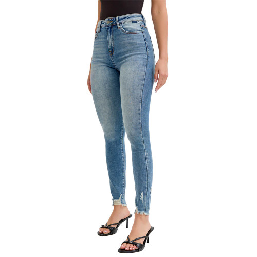 Women's Cello High Rise Frayed Hem Ankle Skinny Denim Jeans - Tint Blue Side
