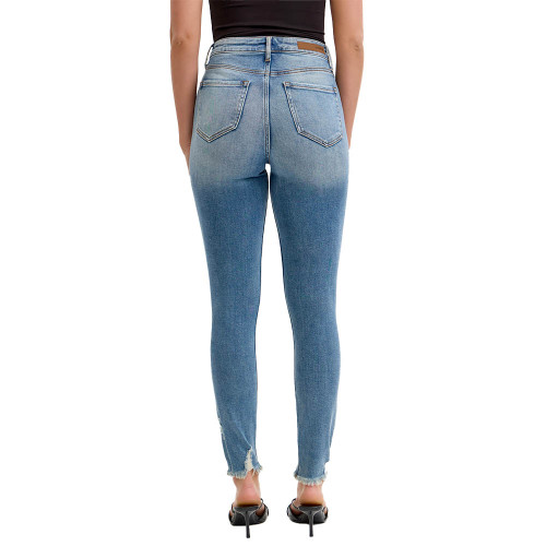 Women's Cello High Rise Frayed Hem Ankle Skinny Denim Jeans - Tint Blue Back
