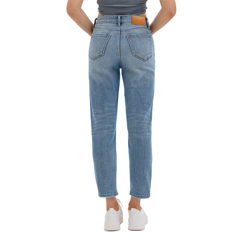 Women's Cello High Rise Mom Crop Dneim Jeans - Medium Blue Back