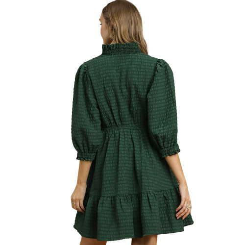 Women's Umgee Half Sleeve Ruffle Trim Babydoll Dress Palm Green Back