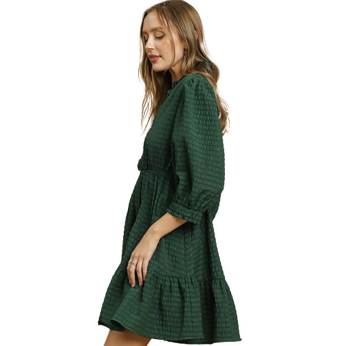 Women's Umgee Half Sleeve Ruffle Trim Babydoll Dress Palm Green  Side