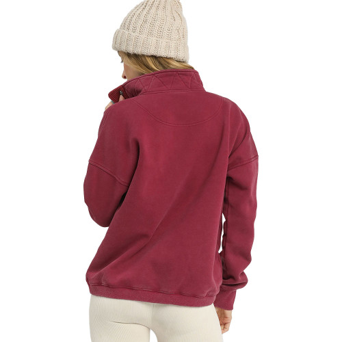 Women's Umgee Half Snap Pullover Burgundy Red Back