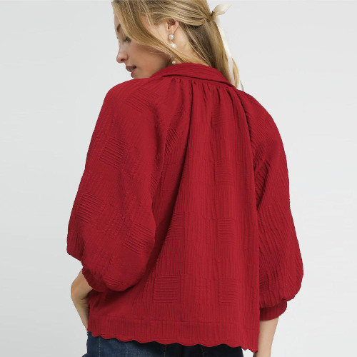 Women's Umgee V-Neck Collared Blouse Crimson Red Back