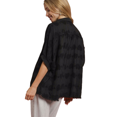 Women's Umgee Jacquard Heart Collared Top - Black Back