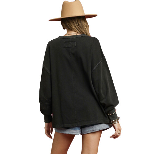 Women's Umgee Mineral Wash Oversized Sweatshirt Ash Black Back