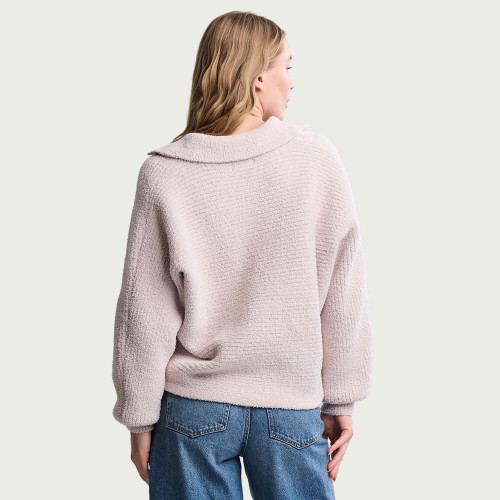 Women's Barefoot Dreams CozyChic Dolman Sleeve Collared Pullover - Stone White Back