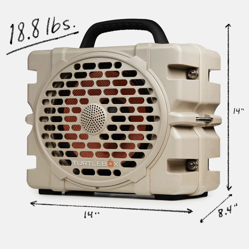 Turtlebox Grande Bluetooth Speaker Tan Angled Dimensions