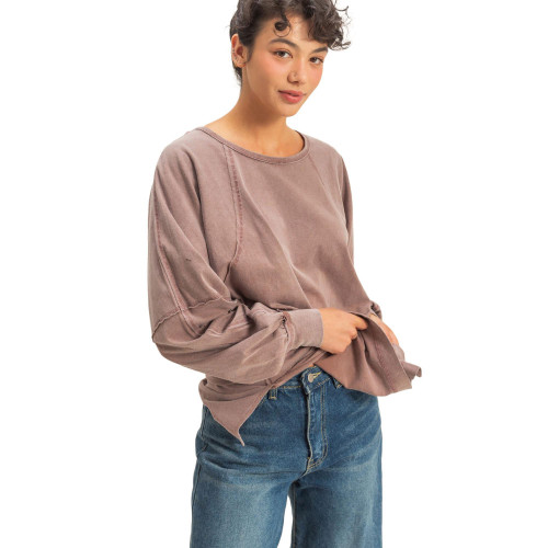 Women's Double Zero Oversized Long Sleeve Top With Slit Chestnut Main