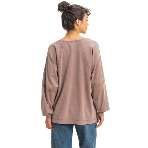 Women's Double Zero Oversized Long Sleeve Top With Slit Chestnut Back