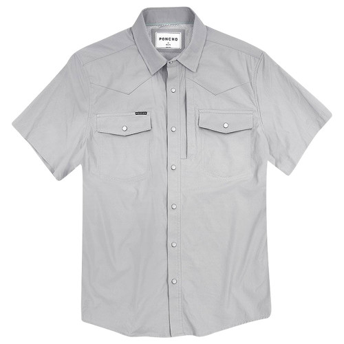 Men's Poncho Short Sleeve Western Solid Button Up Grey Shirt