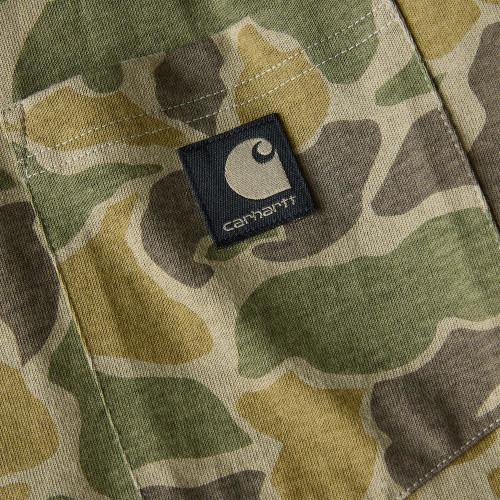 Men's Carhartt Long Sleeve Heavyweight Camo Logo Graphic Big & Tall Burnt Olive Vintage Camo T-Shirt pocket