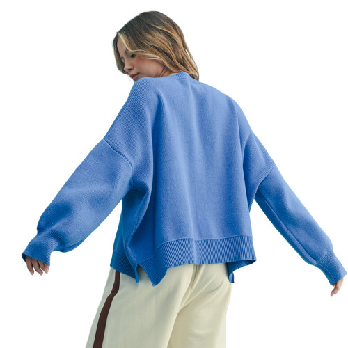 Women's Wishlist Drop Shoulder Solid Sweater Pacific Blue Back