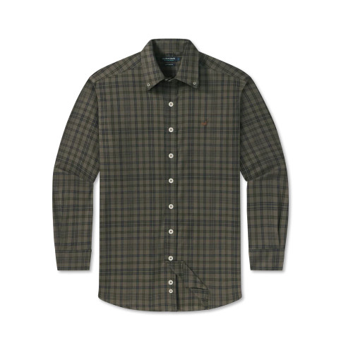Men's Southern Marsh Barnstable Lines Performance Dress Button Down Stone Brown & Black Shirt