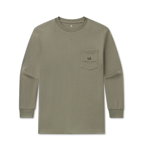 Boys' Southern Marsh Long Sleeve Inflight Camo Stonewall Olive Green T-Shirt front