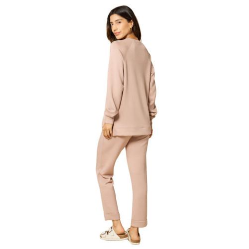Women's Softies Dreamtech Crew Tunic And Flood Pants Set Coco Brown Back