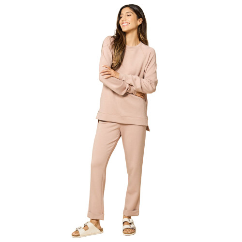 Women's Softies Dreamtech Crew Tunic And Flood Pants Set Coco Brown Front
