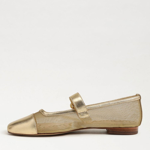 Women's Sam Edelman Miranda Mary Jane Flat Gold Mesh Leather Metallic Shoe side 2