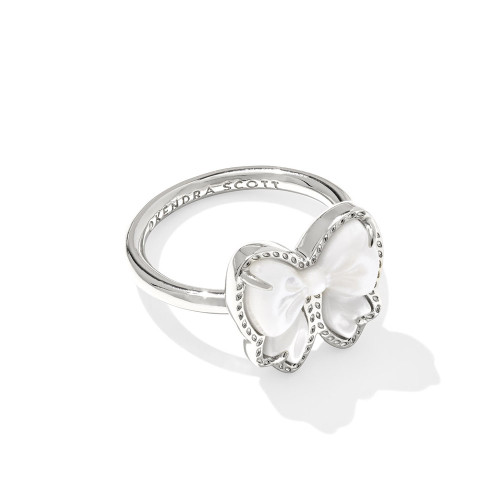 Kendra Scott Haley Bow Silver Band Ring Size 5 - Ivory Mother Of Pearl Main
