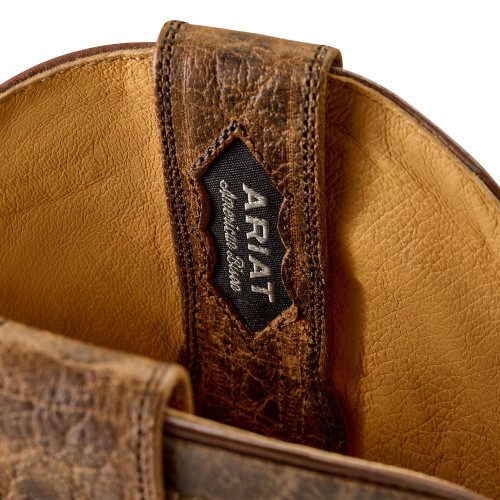 Men's Ariat Rock Ridge Wide Square Toe Western Boots - Saddle Brown Pull Tab Detail