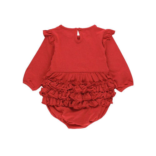 Infant Girls' RuffleButts Long Sleeve Knit Bubble Romper - Red Back