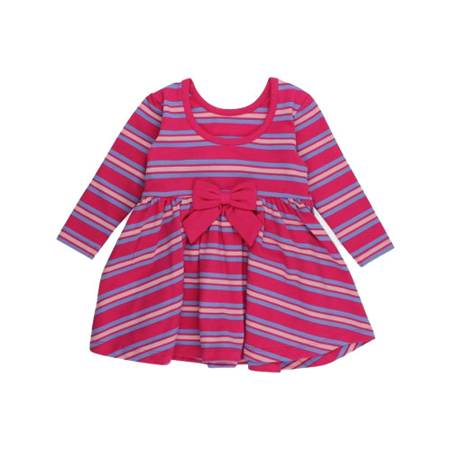 Infant/Toddler Girls' RuffleButts Long Sleeve Knit Twirl Dress - Very Berry and Periwinkle Blue Stripe Back