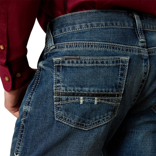 Men's Ariat M7 Rocker Stretch Straight Leg Jeans - Silverton Dark Blue Back Pocket Detail