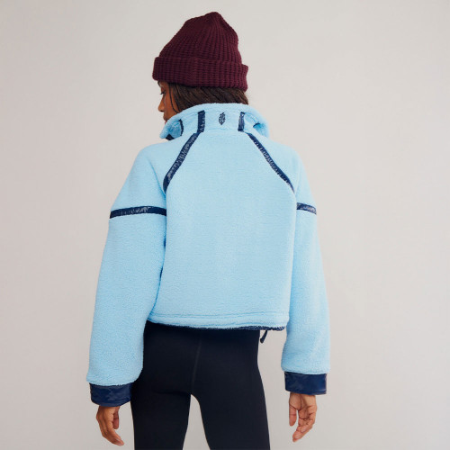 Women's Free People Movement High Shine 1/2 Zip Bright Blue Combo Pullover back