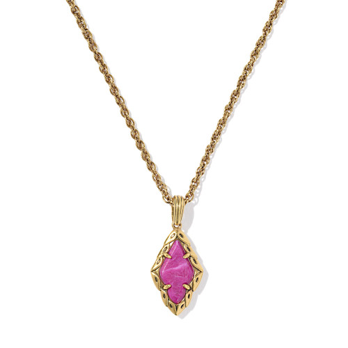 Kendra Scott Adeline Vintage Gold Short Pendant Necklace - Dark Fuchsia Magnesite Main