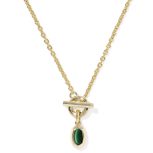 Kendra Scott Mini Elisa Toggle Gold Short Pendant Necklace - Green Tigers Eye Main