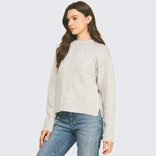 Women's Pinch Raw Edge Sweater - Heather Grey Side