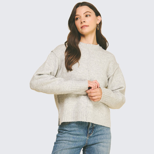 Women's Pinch Raw Edge Sweater - Heather Grey Front