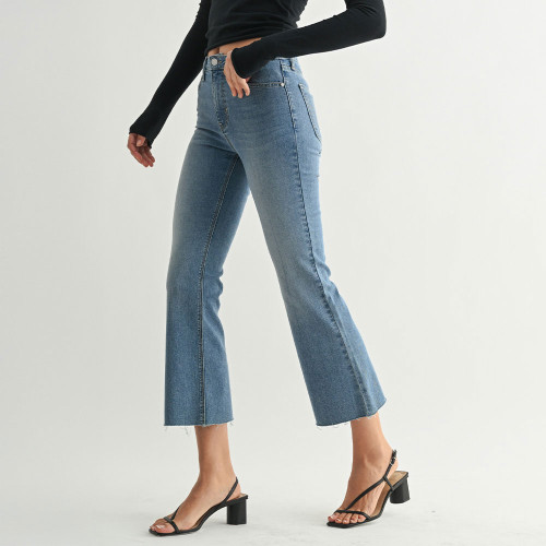 Women's Just Black Denim Cropped Flare Medium Denim Blue Tall Jean side