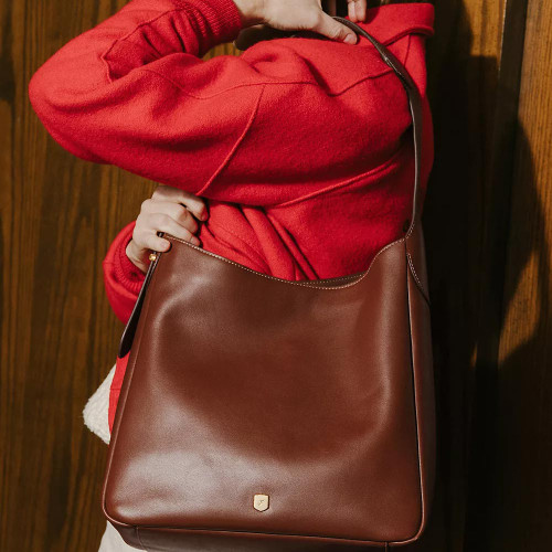 Fossil Dillon Leather Hobo Bag  Medium Brown Model Lifestyle