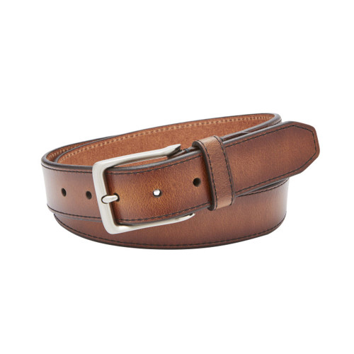 Men's Fossil Griffin Leather Belt - Cognac Brown Coiled Belt