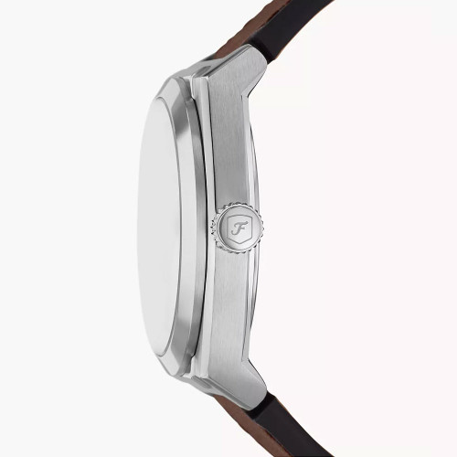 Men's Fossil Everett Leather Watch - Cream Dial Side