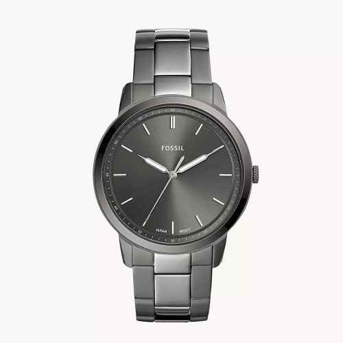 Men's Fossil Minimalist Smoke Stainless Steel Watch - Gray Dial Front