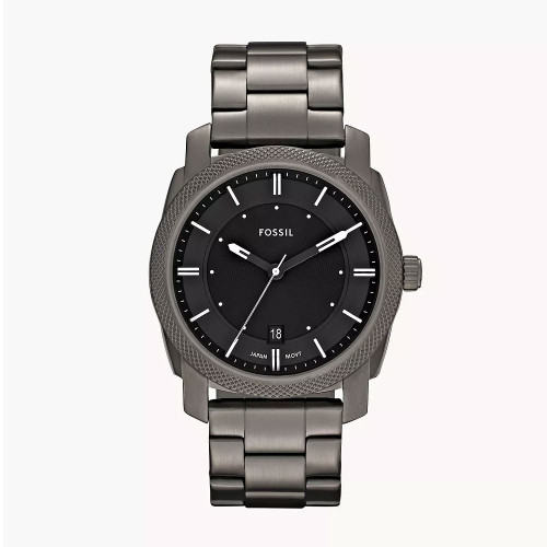 Men's Fossil Machine Smoke Stainless Steel Watch - Black Dial Front