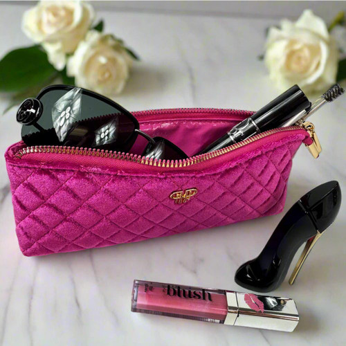 PurseN Sleek Stash Go-To-Case - Fuchsia Velvet Front View Packed
