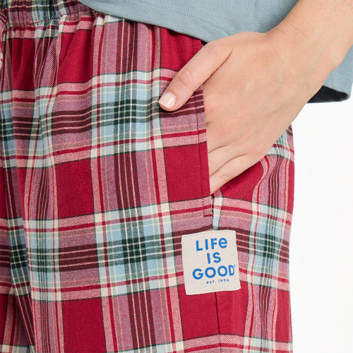 Women's Life Is Good Holiday Plaid Classic Sleep Red Adirondack Pant pocket