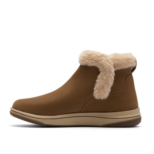 Women's Clarks Breeze Fur Ankle Boots - Dark Tan Instep View