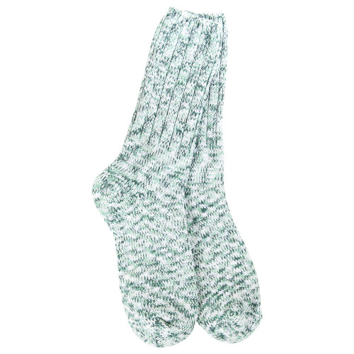 Women's World's Softest Sock Co Holiday Ragg Crew Socks - Spruce Green And White Pair Of Socks