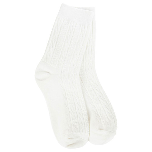 Women's World's Softest Sock Co Weekend Cable Mini Crew - Cloud White Pair Of Socks